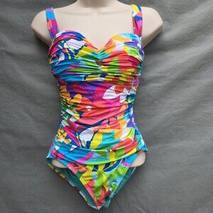 Bleu Rod Beattie Away We Go Shirred Bandeau One Piece Swim Suit Size 4 Tropical